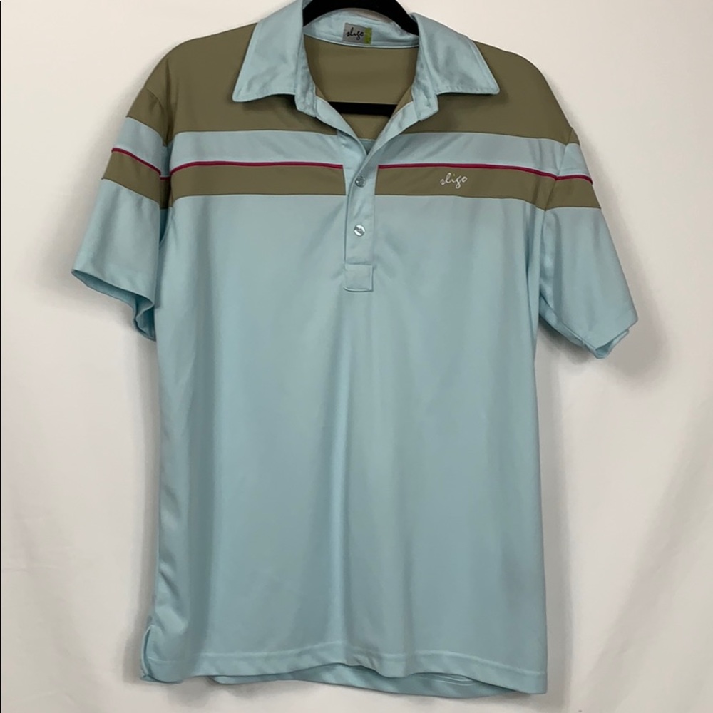 Sligo ladies golf polo size Lg. Light blue/tan